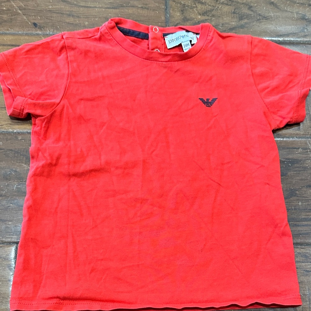 Emporio Armani Kids Red Tee size 24 months Designer Bramd Luxury Classic
